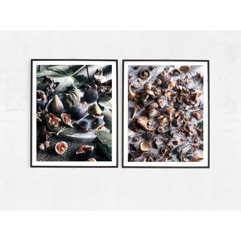 Two images offigs and mushrooms