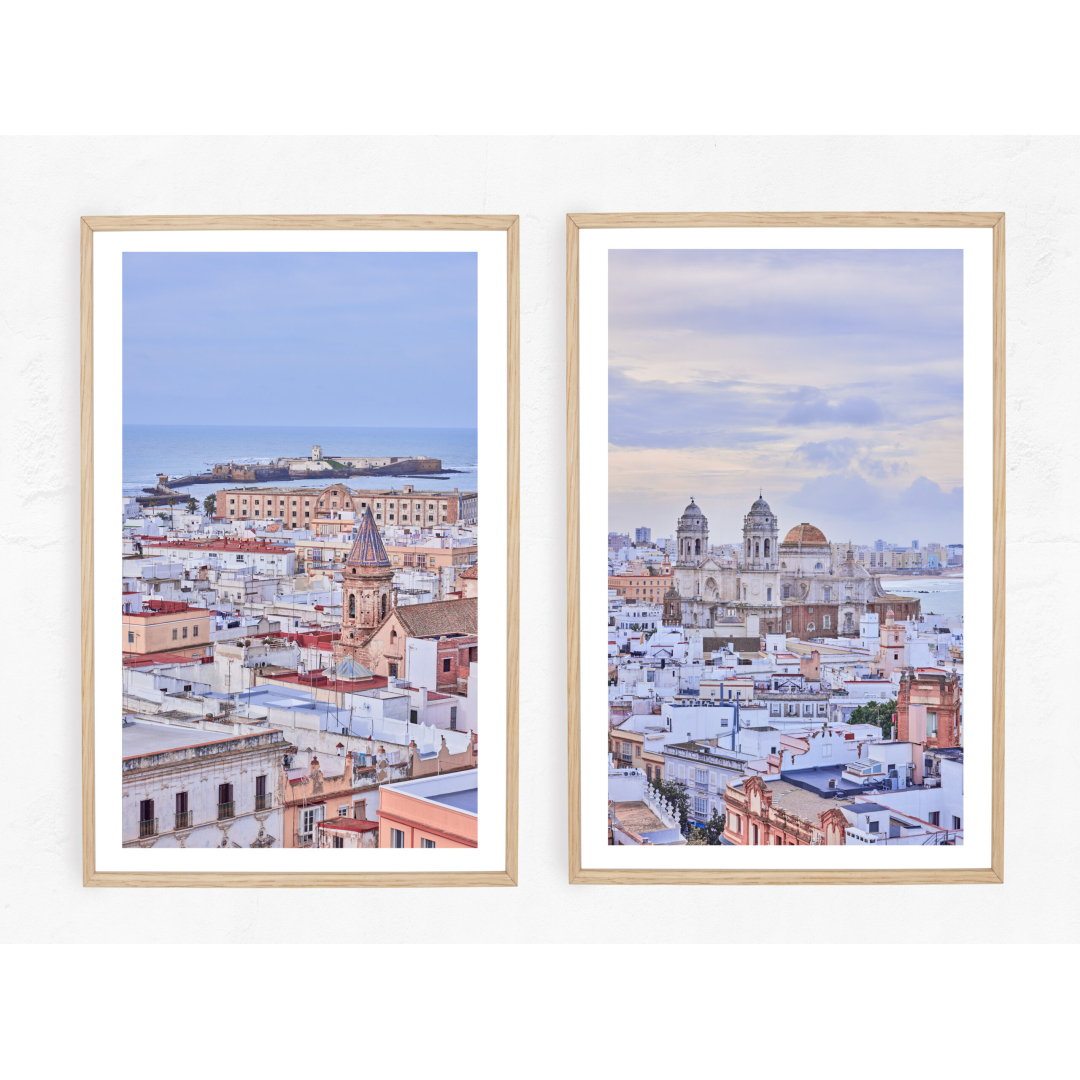 Set of two prints showing the city of Cadiz