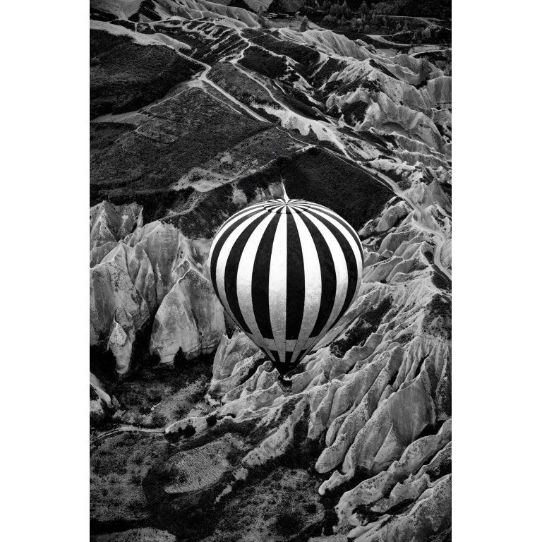 Hot air balloon in black and white